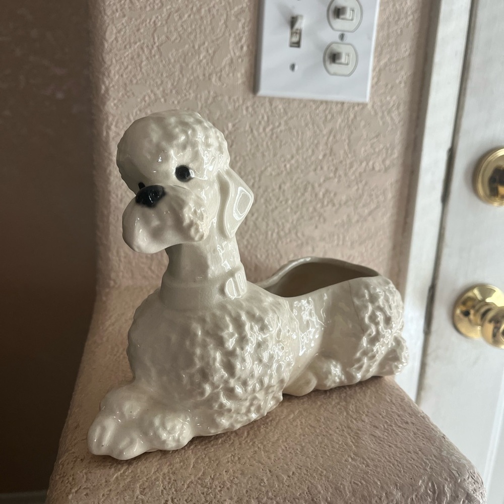 Elegant Cream Poodle Ceramic Planter